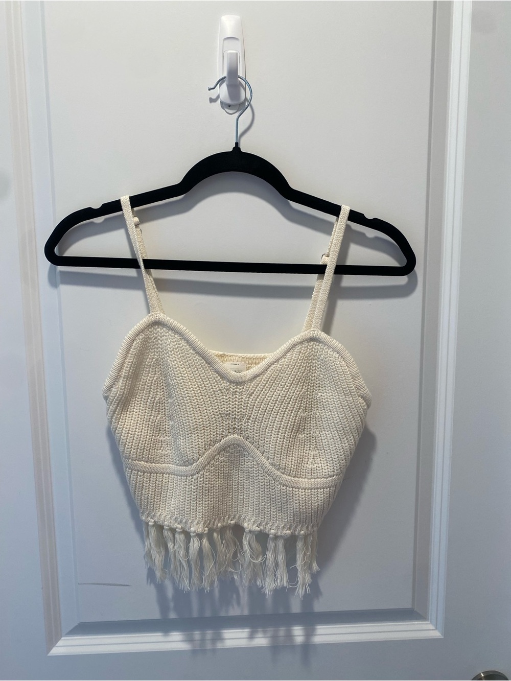 Wild Fable Cream Knit Fringe Crop Top Boho Bralette Tank Size M NWT